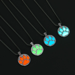 Collar con Colgante de Pata de Oso Luminoso para Mujeres Hombres Aleación Garra de Animal Brilla en la Oscuridad Cadena Larga Joyería de Moda