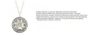 Detailed specs of Viking luminous necklace with Vegvisir compass and runic symbols