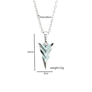 Vintage luminous arrow pendant necklace with blue enamel and crystal for men, 60cm chain