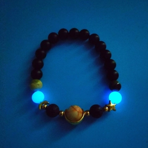 Luminous starry sky beaded bracelet with galaxy pendants and glowing lava stone beads