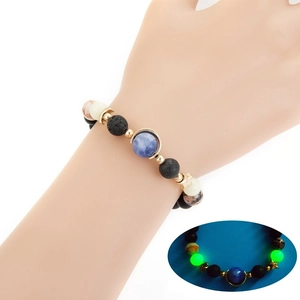 Luminous Starry Sky Beaded Bracelet Alloy Natural Stone Lava Rock Galaxy Moon Star Charm Bracelet For Women Men Jewelry