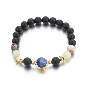 Luminous solar system planet bracelet with natural lava stone and moon star charms