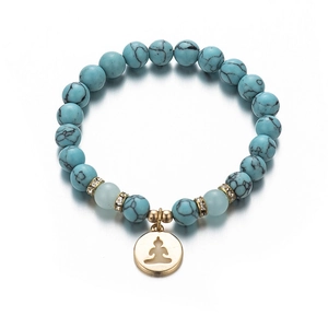 Leuchtendes Türkis-Yoga-Armband mit Buddha-Anhänger und glühenden Perlen für Damen