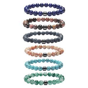 Natural Stone Beaded Bracelet For Men Women Tiger Eye Turquoise Lava Rock Elastic Healing Energy Bracelet Jewelry Gift