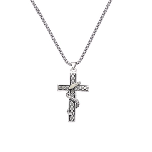 Collar hip hop cruz serpiente plata con colgante corazón luminoso y cadena box para hombre