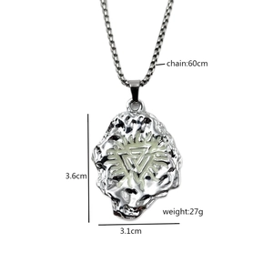 Nordic Viking glowing totem pendant necklace with silver lava texture and green triangle
