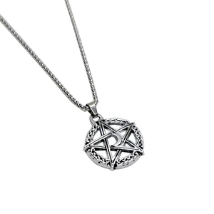 Luminous crescent moon and pentagram star pendant necklace in silver stainless steel