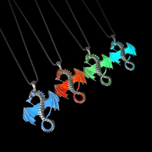 Collar con Colgante de Dragón Occidental Luminoso Cadena de Acero Inoxidable Gótico Punk Hip Hop Joyería de Moda para Hombre