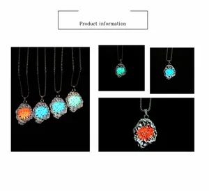 Luminous Viking meteorite necklace with geometric pendants glowing in four neon colors