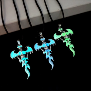 Gothic skull and angel wing luminous pendants with glowing fluorescent light in the dark
