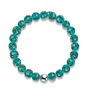 Luminous starry sky glass beaded bracelet with healing crystals and silver metal accent