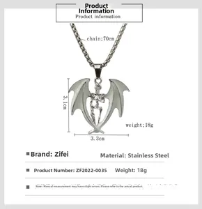 Luminous skull and wings pendant necklace measurements and stainless steel material info