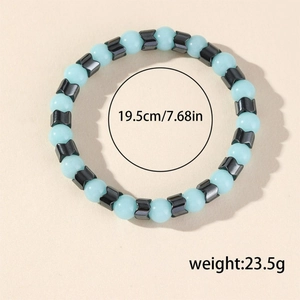Luminous beaded bracelet with light blue and black arrow beads for men, 19.5cm length