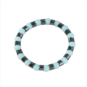 Luminous beaded bracelet with light blue round stones and metallic V-shaped accents for men