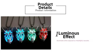 Pendentifs crâne de bélier lumineux avec effets phosphorescents en quatre couleurs vives