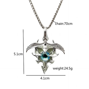 Punk style eagle wing necklace with blue eye pendant and 70cm chain dimensions