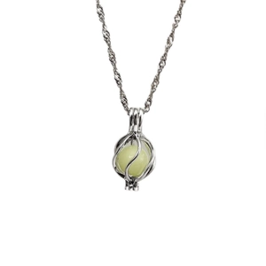 Luminous planet necklace with hollow cage pendant and silver twisted rope chain