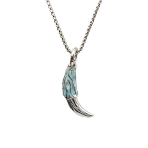 Luminous wolf tooth pendant necklace for men with blue flame glow design on silver chain