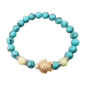 Luminous turtle bracelet with turquoise beads, sparkling rhinestones, and sea turtle charm