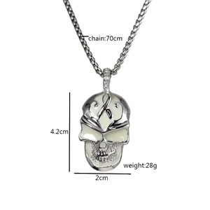 Punk style glowing skull pendant necklace with 70cm chain and silver alloy finish