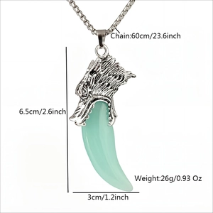 Leuchtende Wolfszahn Kette für Herren mit Retro Wolfskopf Anhänger und Metallkette