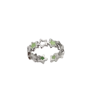 Luminous hollow star open ring with silver finish and mint green enamel accents