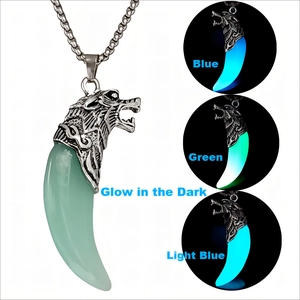 Vintage luminous wolf tooth necklace for men featuring a glowing pendant in three colors