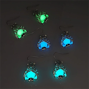 Gothic Luminous Bat Drop Earrings For Halloween Party Unisex Hollow Zinc Alloy Glow In The Dark Animal Ear Hooks Jewelry