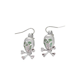 Luminous skull and crossbones hook earrings in silver metal for Halloween costume style