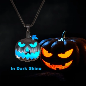 Halloween Luminous Jack-O-Lantern Pumpkin Pendant Necklace Stainless Steel Chain Alloy Glow In The Dark Jewelry For Party Gift