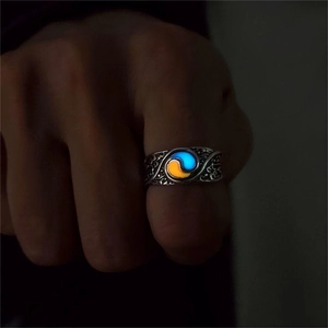 Vintage Zinc Alloy Tai Chi Luminous Ring For Men Women Retro Embossed Relief Adjustable Open Finger Ring Glow In The Dark Jewelry