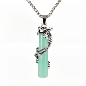 Luminous dragon wrap cylinder pendant necklace in silver tone for men with a hip hop style