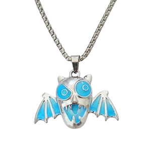 Luminous Halloween little devil bat pendant necklace with blue wings and sharp teeth