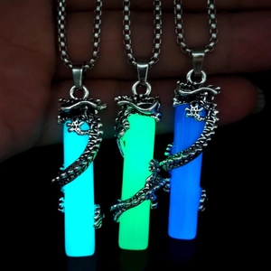 Luminous dragon pendant necklace set in ice blue, emerald green and dark blue glow