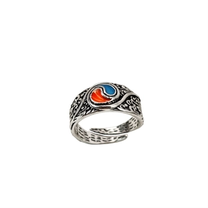 Vintage luminous tai chi spinning ring with embossed wave pattern and adjustable open band