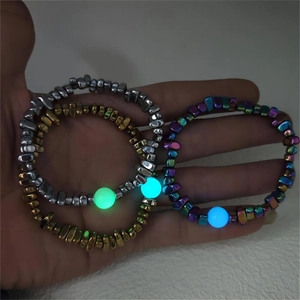 Bracelets lumineux avec perles métalliques irrégulières pour hommes et femmes, colorés