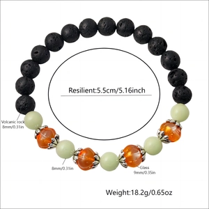 Luminous Halloween pumpkin glass bracelet with volcanic stone beads and elastic band