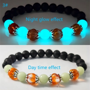 Detailed comparison of glowing pumpkin beads in both daylight and night blue light effect