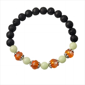 Luminous Halloween pumpkin glass bracelet with volcanic stone beads and silver flower caps