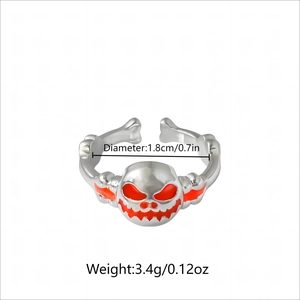 Hip-hop style skeleton ring with red glowing paint eyes and pumpkin expression details
