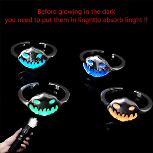 Glow In The Dark Halloween Pumpkin Face Open Ring Zinc Alloy Luminous Ghost Face Adjustable Ring For Party Unisex Jewelry