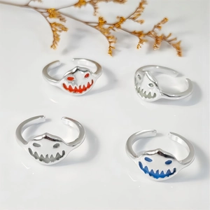 Luminous Halloween pumpkin rings in colorful zinc alloy monster face designs
