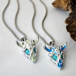 Hiphop lichtgevende draak schedel ketting met hexagram en blauwe kralen