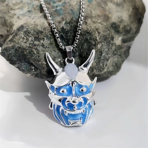 Pendaglio maschera fantasma luminosa hip-hop da uomo con smalto blu su catena
