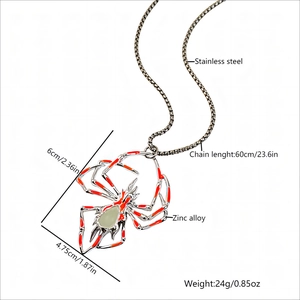 Collier pendentif araignée lumineuse d'Halloween avec émail rouge et chaîne en acier