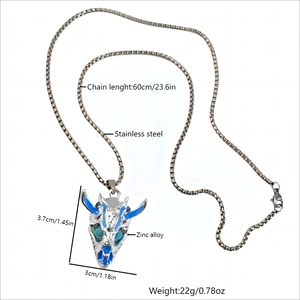 Lichtgevende hiphop dierenkop ketting met blauwe gloed en 60cm roestvrijstalen ketting