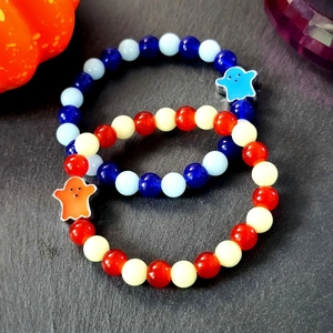 Luminous Halloween Day of the Dead beaded bracelets with blue and orange ghost charms