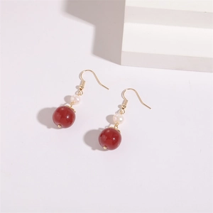 Boucles d'oreilles en or 14K avec perles de pierre rouge naturel et nacre d'eau douce
