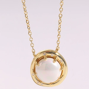Collier Pendentif Künstliche Perle Élégant en Cuivre Plaqué Or 14K Avec Zirconium Pour Femme Bijoux Géométriques Ronds Pour Mariage