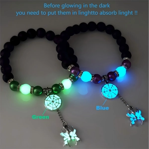Glow-in-the-dark Halloween spider web bracelets with volcanic stone and luminous charms